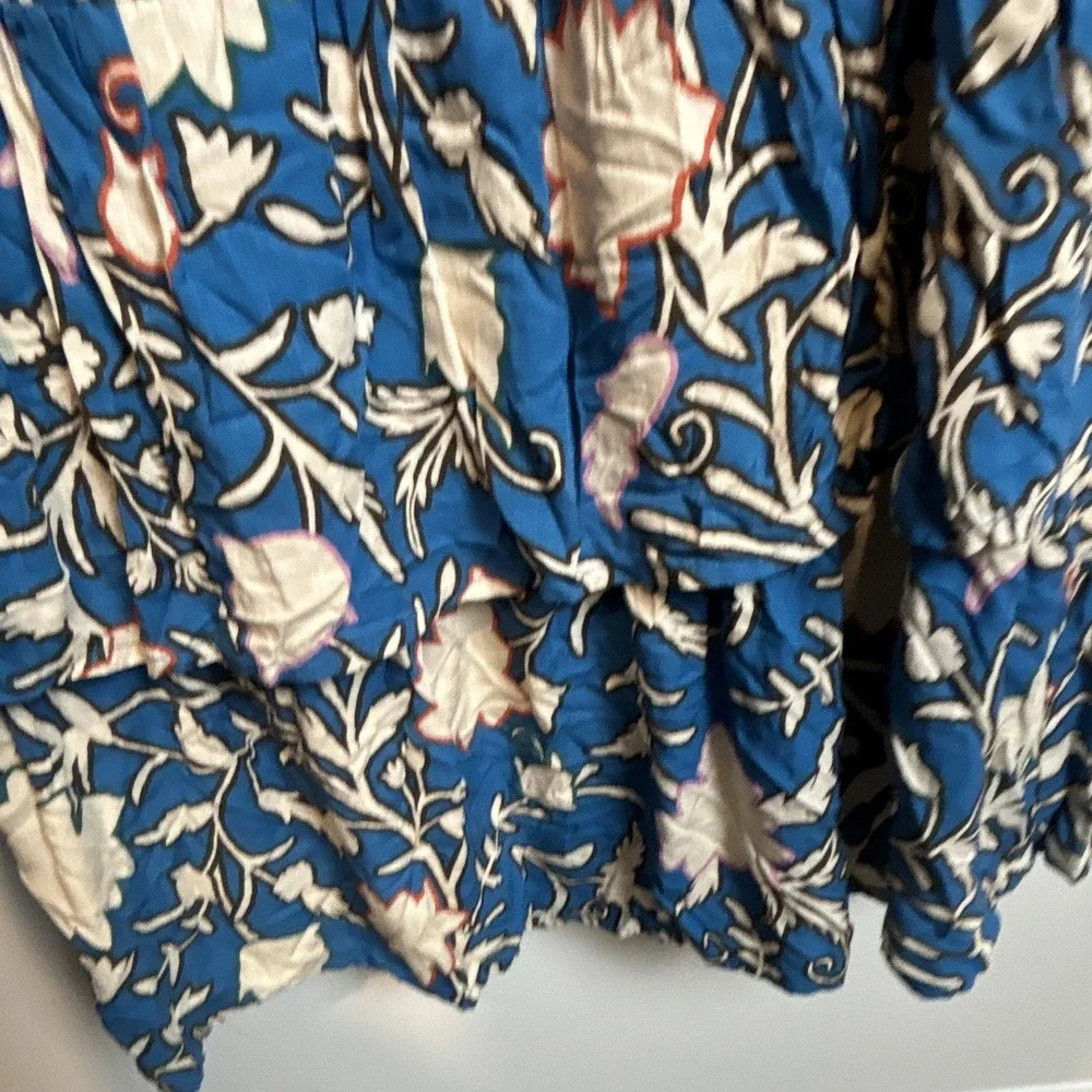 Knox Rose Blue White Floral Wrap Maxi Dress Ruffle Pockets V-Neck Puff XL - Picture 8 of 9
